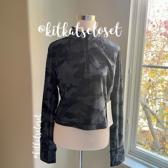 🆕 HERITAGE CAMO BLUE - NWT lululemon its rulu run cropped half zip top size 14 - Picture 1 of 11